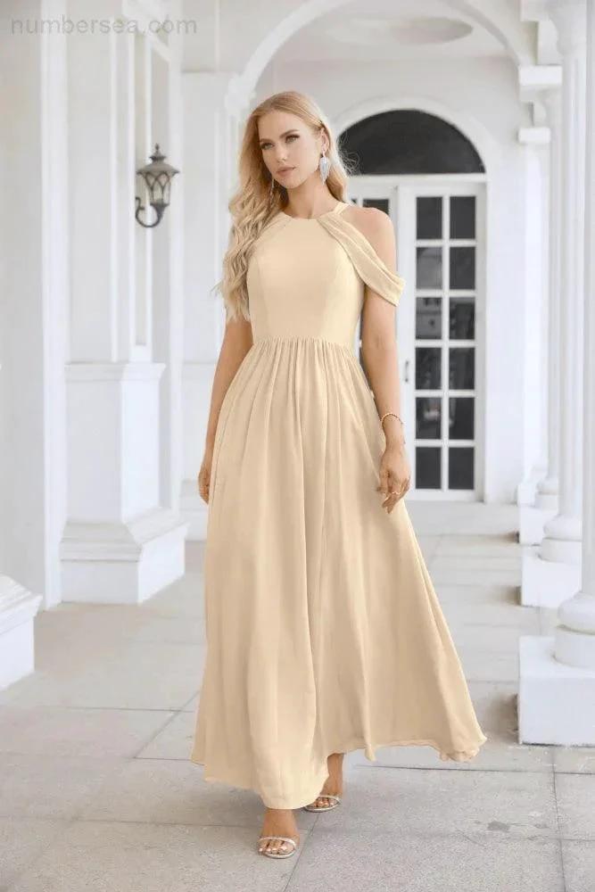 Ladies Chiffon Off Shoulder Swing Sleeve Front Slit Bridesmaid Evening Dress Wedding Party Evening Dress 28117 (ZD17011)