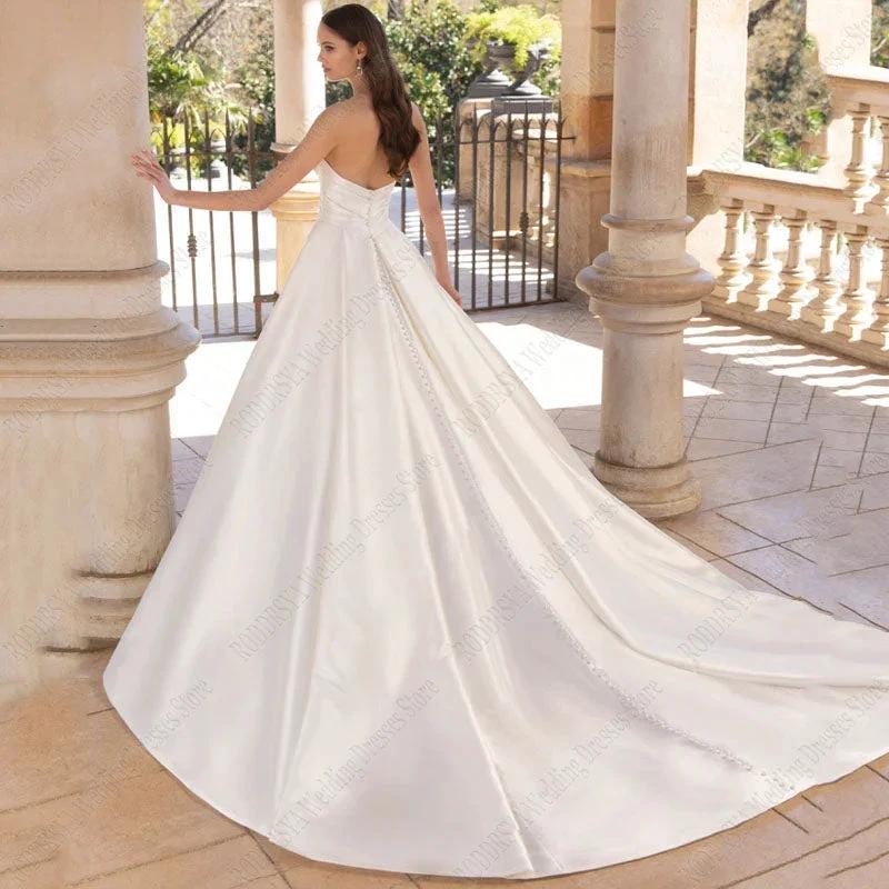 Strapless Satin Wedding Dresses For Women Bridal Party Gowns Sexy High Slit Modern Custom Made 2023 (ZD13425)