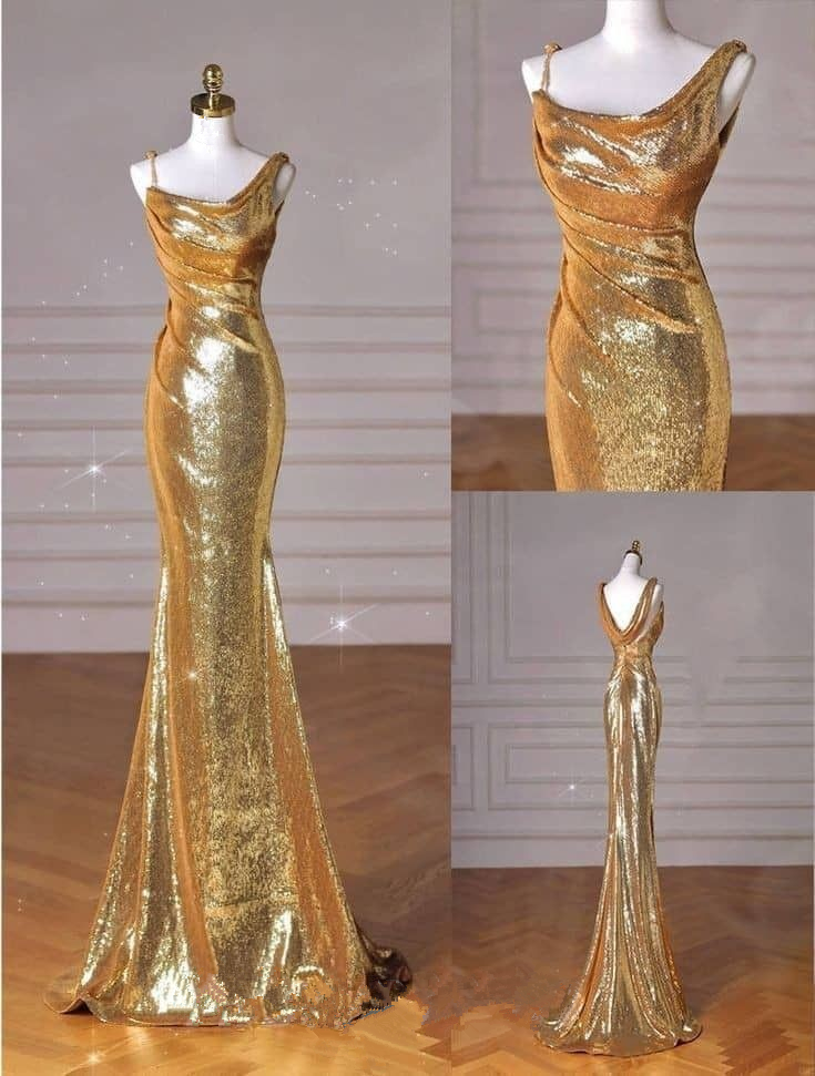 Glitter Gold Sequins Mermiad Prom Dress Long Party Evening Gown - VelvetHem
