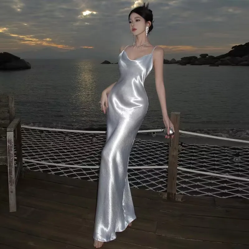 Simple White Satin Backless Long Prom Evening Dress Y7841 - VelvetHem