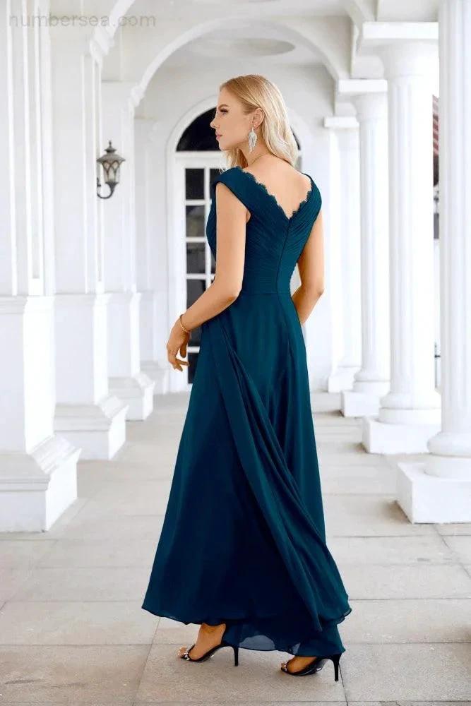 Ladies Chiffon V Neck Sleeveless Floor Length Bridesmaid Evening Dress Wedding Party Evening Dress 28126 (ZD16989)