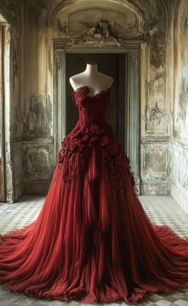 Elegant Burgundy Tulle Appliques 3D Rose Flowers Evening Dress Long Formal Prom Dress Y8375 - VelvetHem