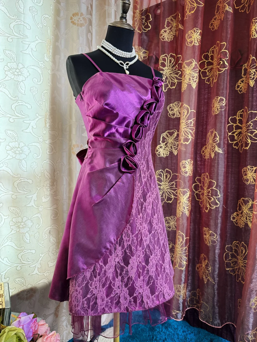 Charming Purple Satin Lace Short Prom Dress Formal Graduation Homecoming Dress