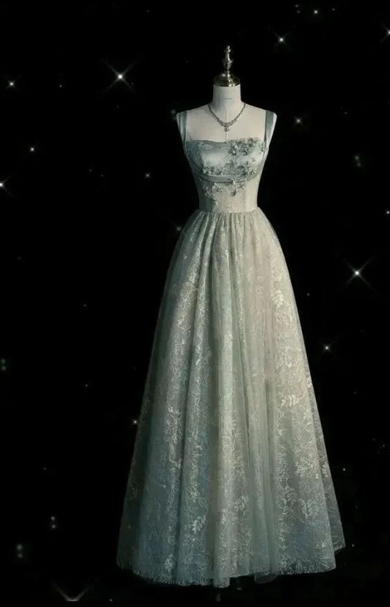 Fashion Lace Evening Gown Sage Green Long A Line Party Prom Dress - VelvetHem