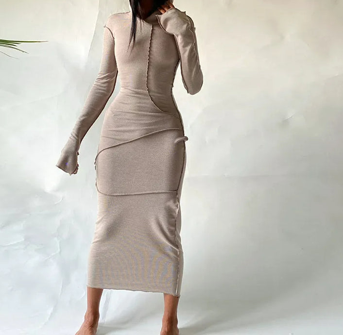 Patchwork Hoodie Slit Midi Dress - VelvetHem