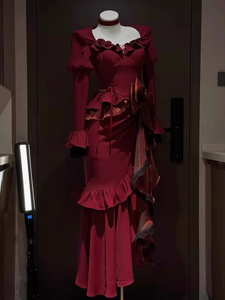 Chic Sheath Sweetheart Long Sleeves Burgundy Birthday Dresses Birthday Outfits