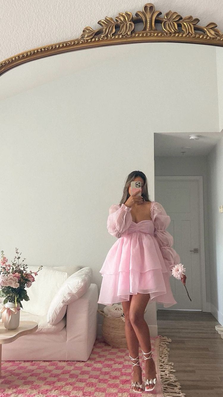 Pink A-line Puffy Dress Pink Homecoming Dress Y2428 - VelvetHem