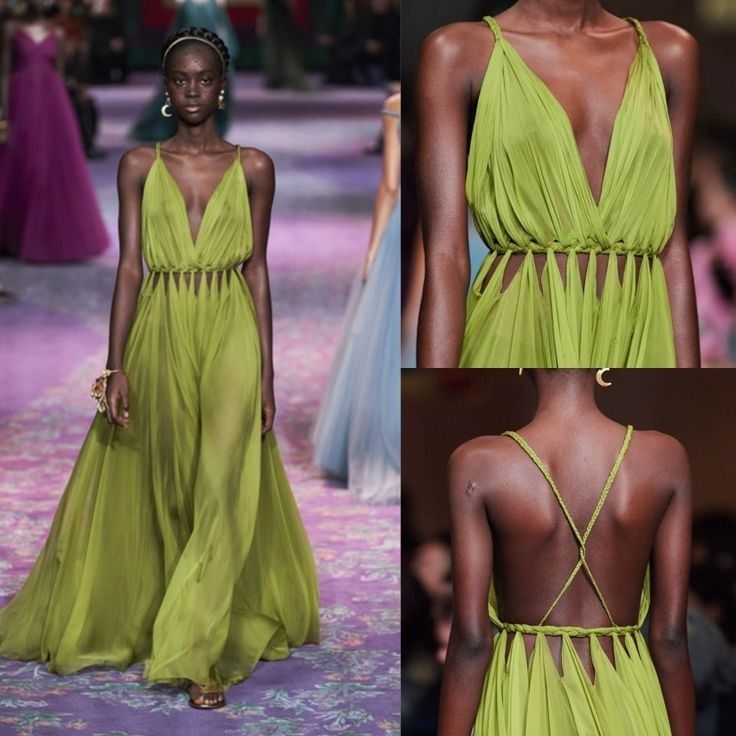 Sexy Green Deep V Neck Chiffon Party Dress,A Line Backless Prom Evening Gown - VelvetHem