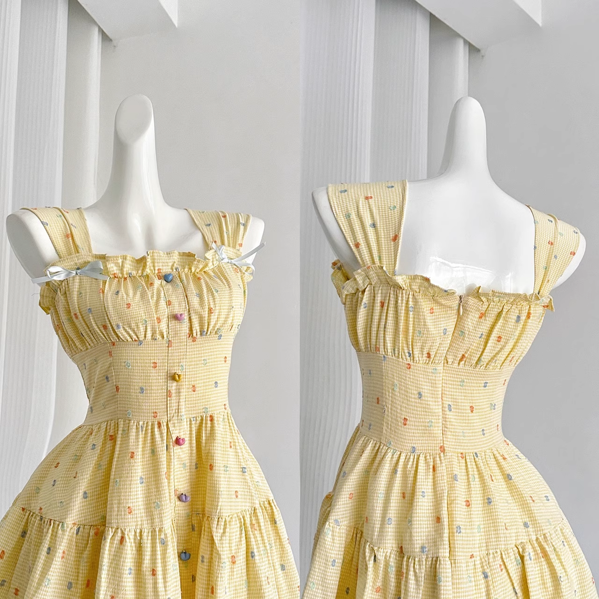 Cute A line Strapless Sleeveless Yellow Floral Holiday Dresses Beach Dress Birthday Outfits - View 2 | VelvetHem