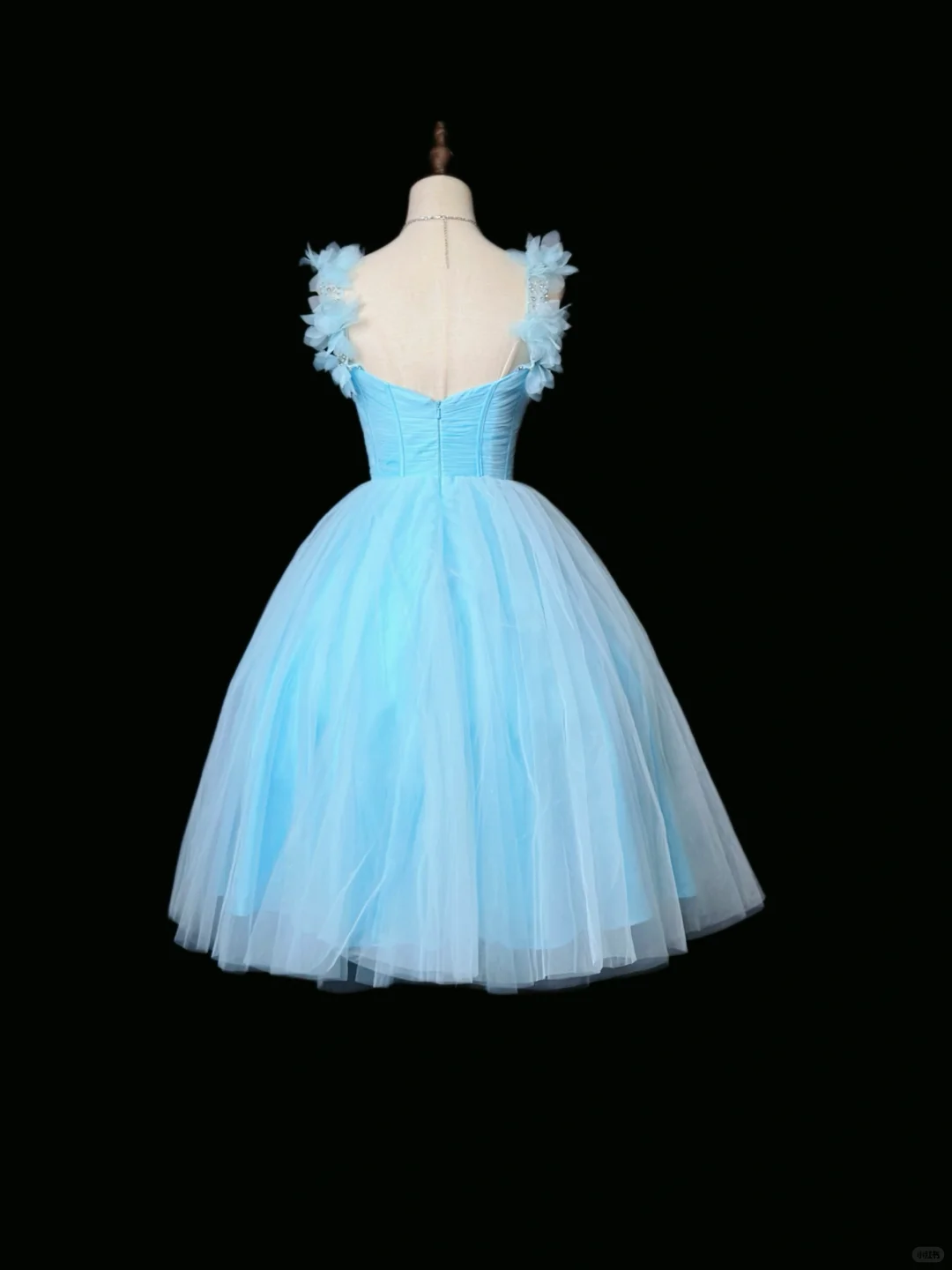 Elegant Blue A Line Tulle Beaded Homecoming Dress Mini Birthday Outfits - View 4 | VelvetHem