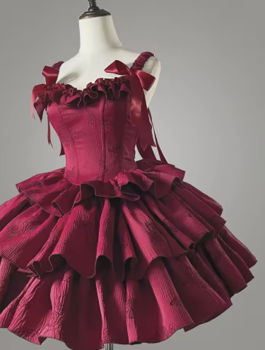 Sweet Satin Multi-Layered Print Floral A Line Homecoming Dress Red Spaghetti Straps Birthday Dress - View 2 | VelvetHem