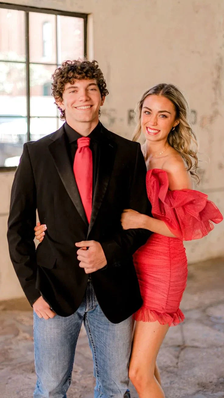 Red Ruffled Necklines Homecoming Dress Formal Dress (ZD12673) - VelvetHem