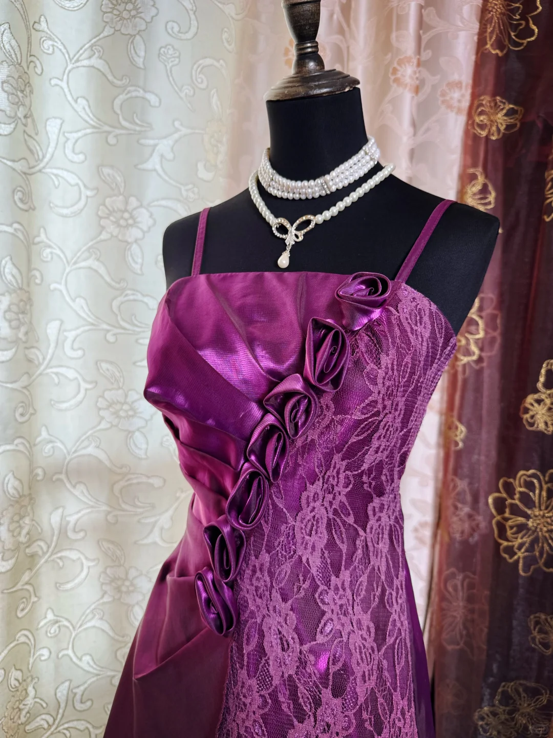 Charming Purple Satin Lace Short Prom Dress Formal Graduation Homecoming Dress