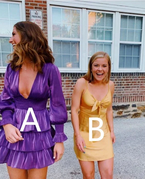 Purple A-line V Neck Homecoming Dress Purple Party Dress Y4015 by simplepromdress