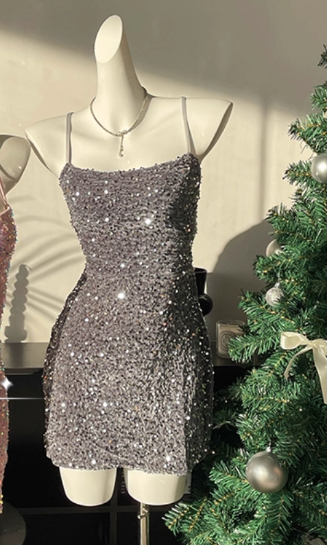 Sexy Backless Halter Sequin Cocktail Dress Black Sheath Short Party Dress Homecoming Dress - View 5 | VelvetHem