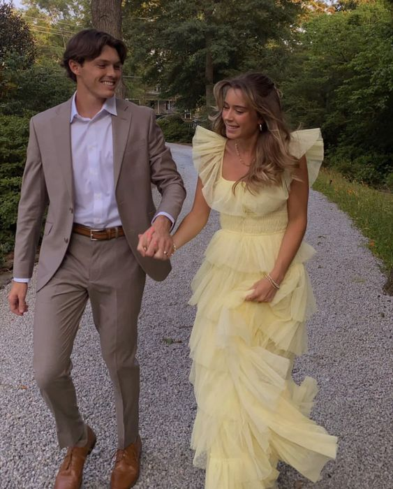 Cute Yellow Layered Tulle Long Prom Dress Formal Party Evening Gown - VelvetHem