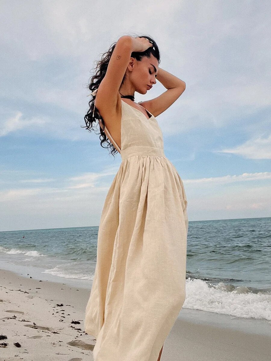 Maribel Exclusive Long Linen Summer Dress Designer Edit