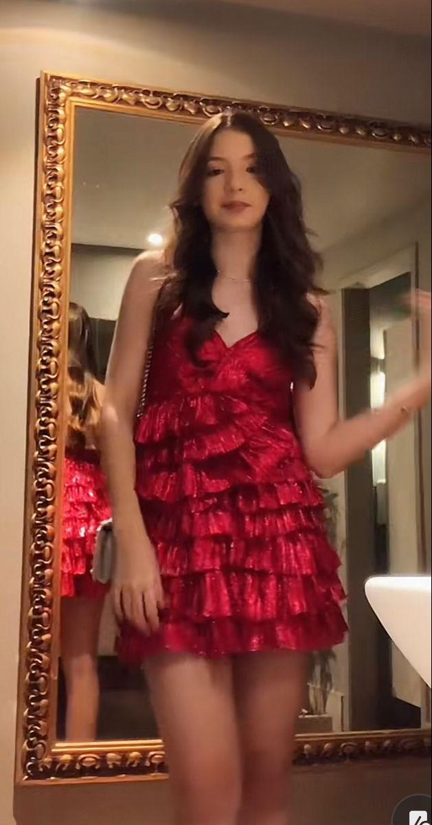 Sexy Red V Neck Spaghetti Straps Layered A Line Graduation Homecoming Dress Short Party Dress - View 3 | VelvetHem
