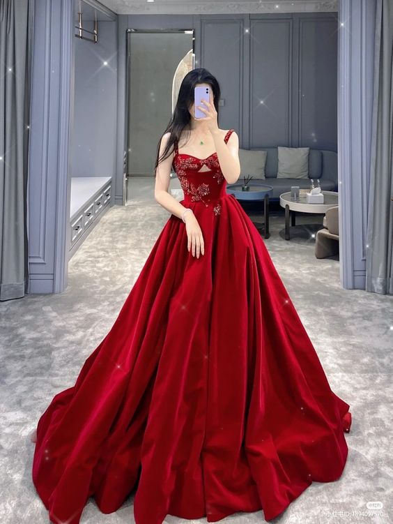 A-line Red Sleeveless Prom Dress,Red Formal Dress - VelvetHem