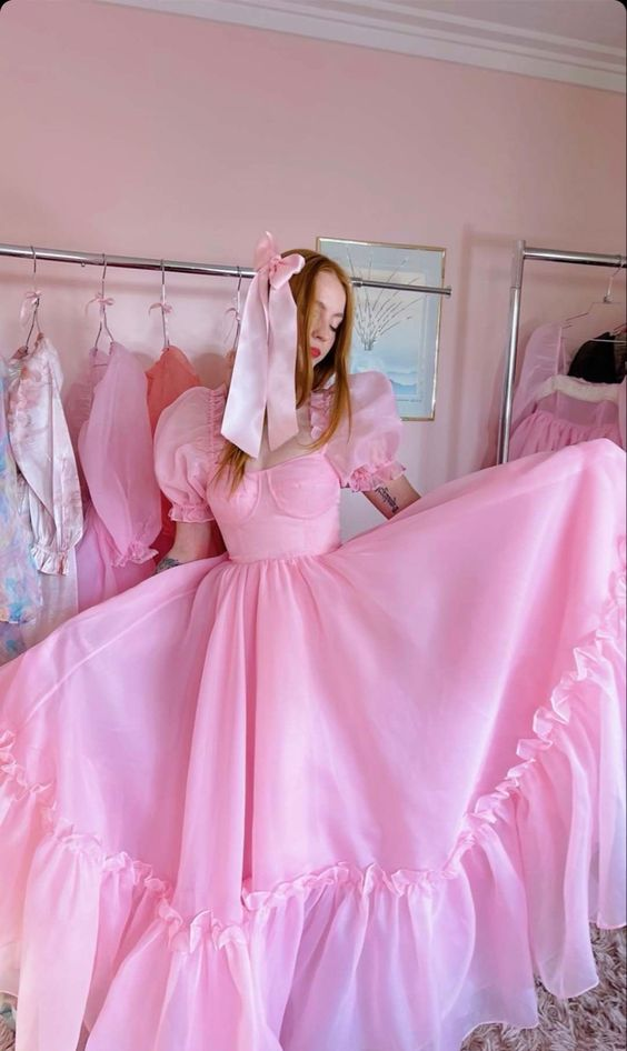 Vintage Pink A-line Prom Dress,Pink Birthday Party Dress - VelvetHem