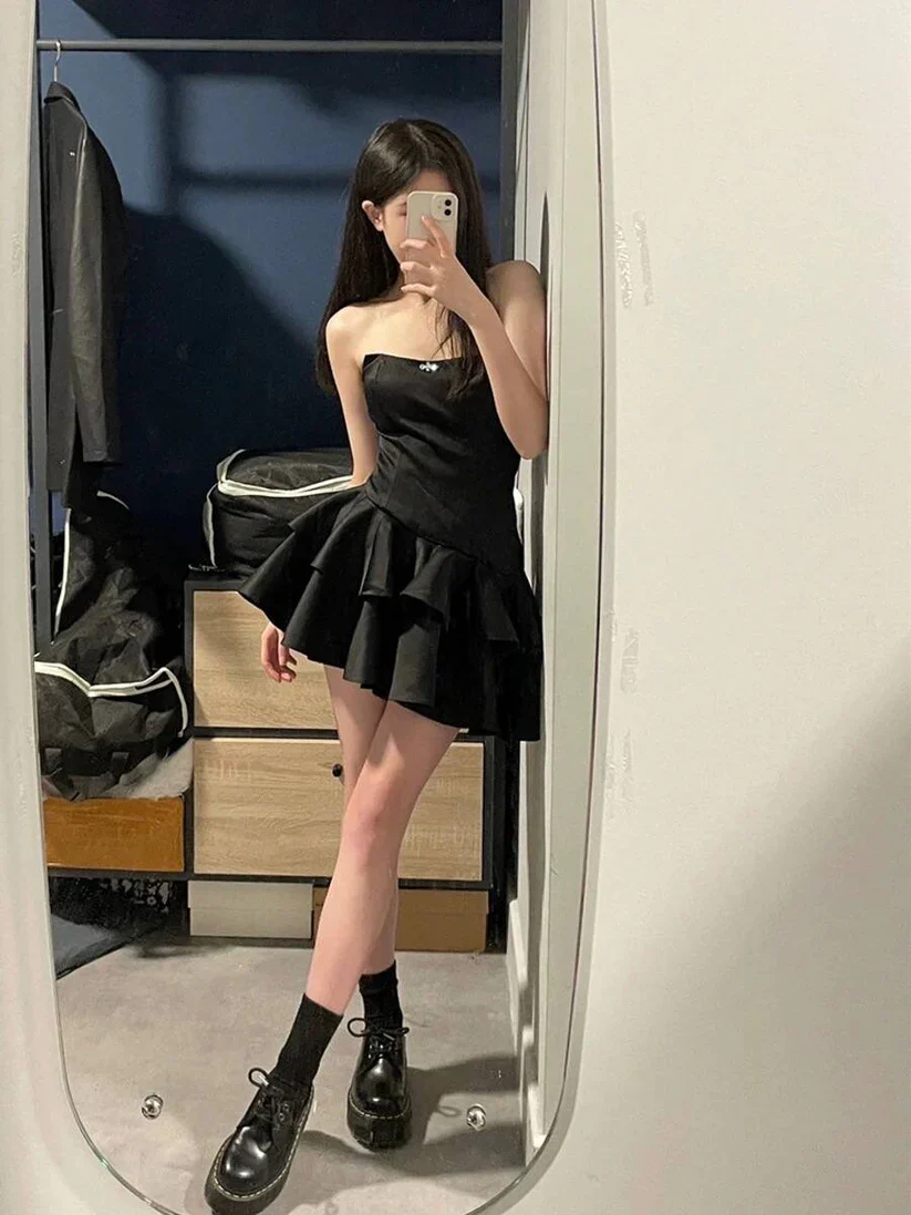 Sexy Black Irregular Puffy Short Homecoming Dress - View 3 | VelvetHem