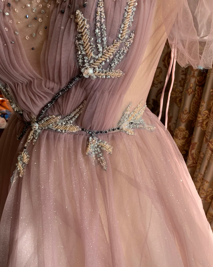 Sweet Tulle Sequin Beaded Ball Gown Pink Long Evening Dress Birthday Party Dress - View 8 | VelvetHem