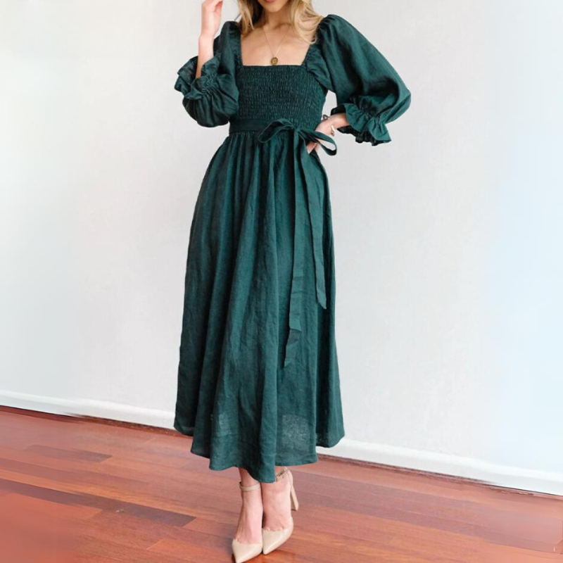 Marina Boutique French Dress with Ruffled Sleeves Designer Edit