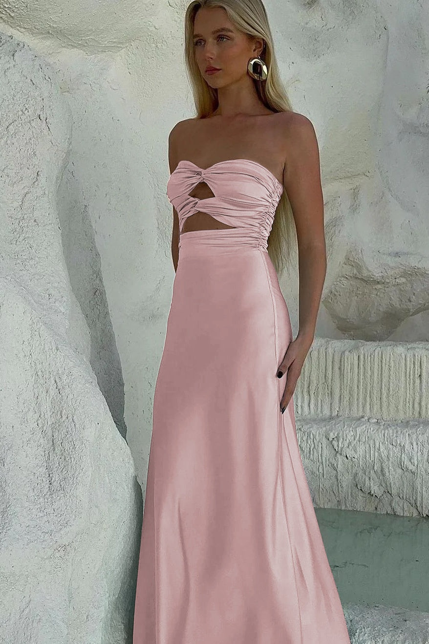 Simple Sheath Sweetheart Blue Long Prom Dress with Keyhole