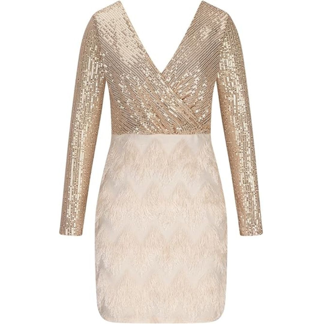 Amalberga Aesthetic Heidi Mode Sequin Dress with V Neck Statement Occasion Edit