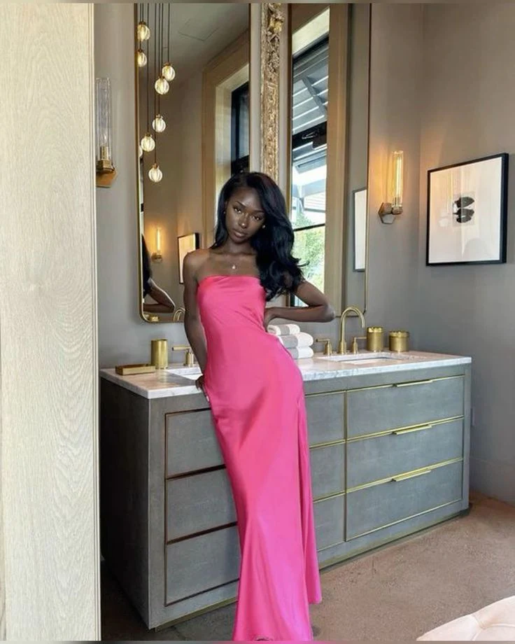 Strapless Hot Pink Long Sheath Prom Dress Evening Dress - VelvetHem