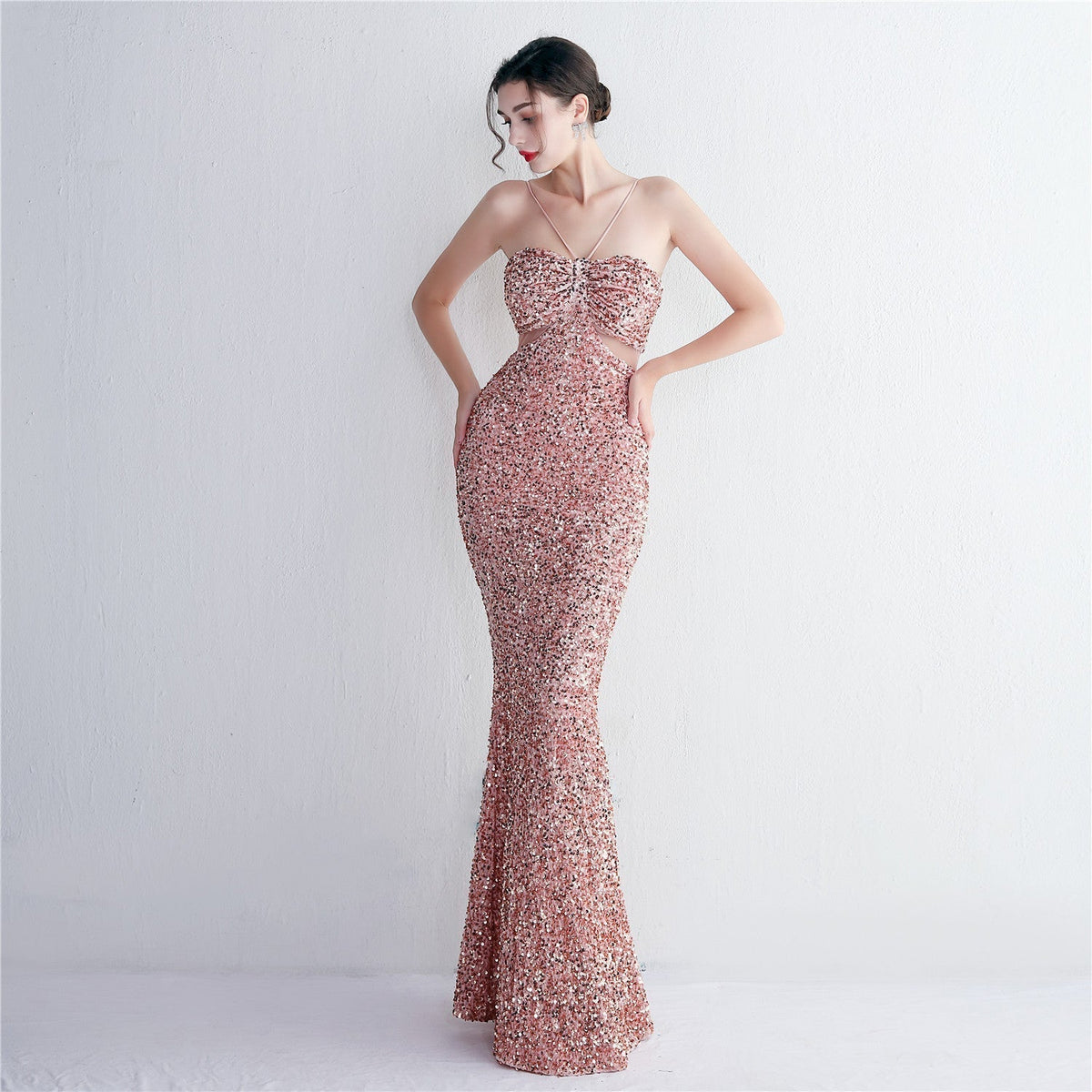 Bottom Sequin Suspender Party Sequined Dress Long Banquet Slim Fit Evening Dress Elegant - VelvetHem