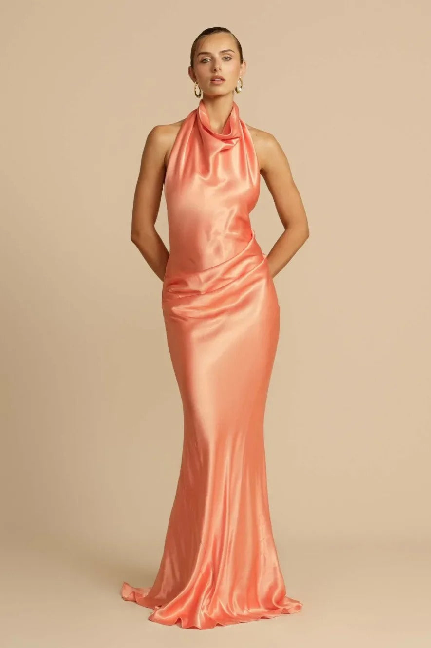Satin Halter Neck Maxi Dress - VelvetHem