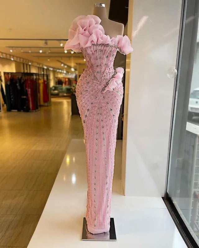 Sparkly Prom Dresses Beaded Crystals Pink Evening Formal Gowns fg7008 - View 3 | VelvetHem