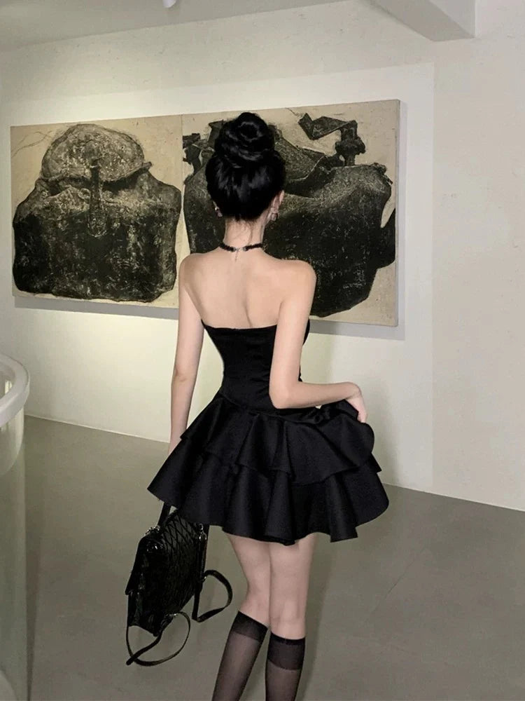 Strapless Black Satin Homecoming Dress 21st Birthday Outfit fg7120 - View 3 | VelvetHem