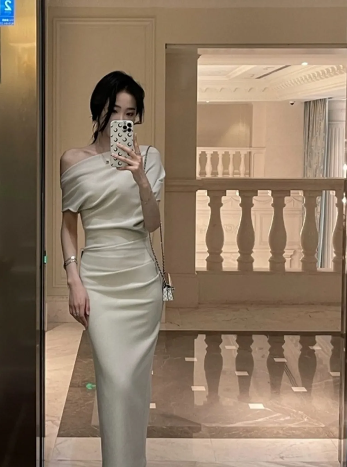 Asymmetric stretch pleated dress Women Evening dress fashion party dress fg6850 - View 4 | VelvetHem