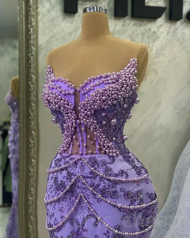 Purple Mermaid Evening Dress Beaded Formal Prom Gown fg7065 - View 2 | VelvetHem