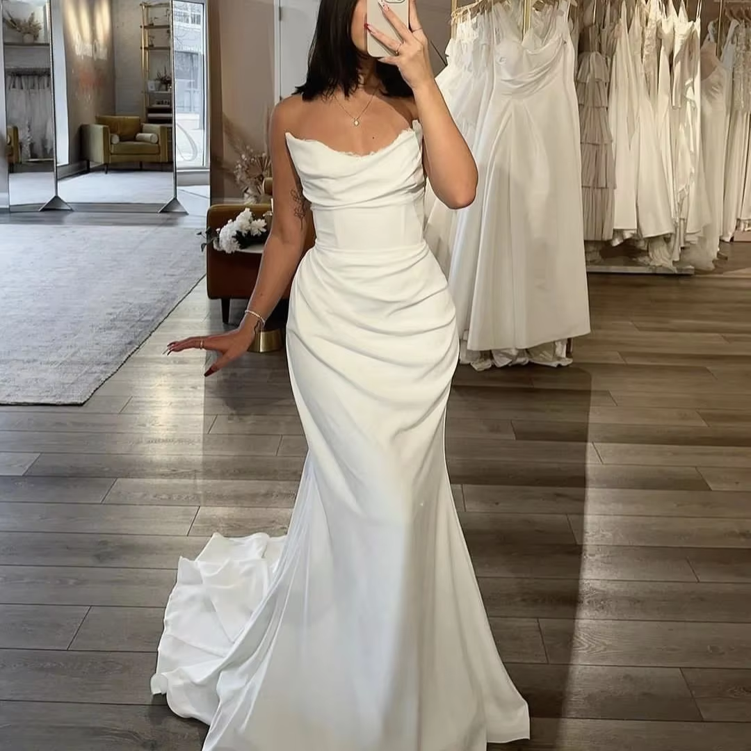 Women's Mermaid Bridal Gown Sweetheart Neckline Long Train Custom Made Beach Wedding Dress fg6878 - View 2 | VelvetHem