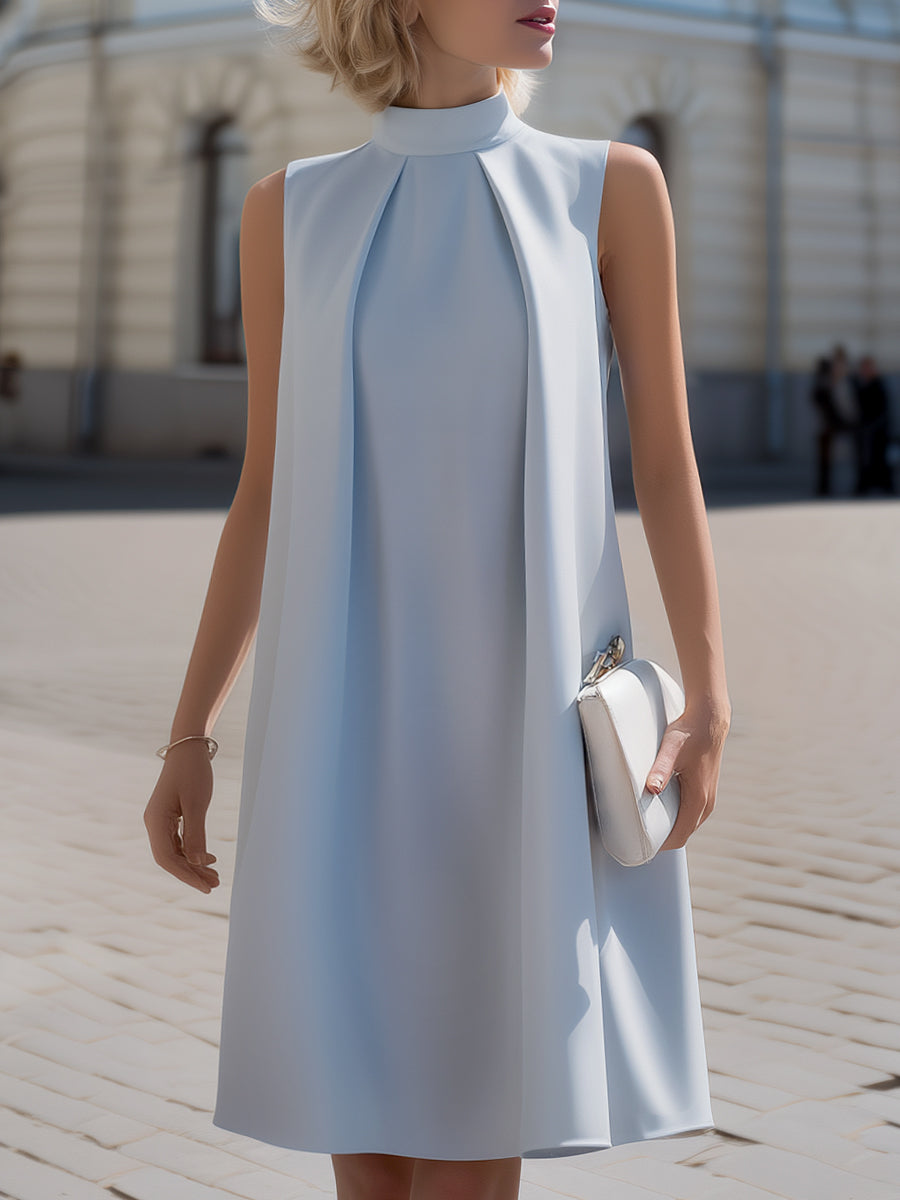 Sleeveless High-Neck Pleated A-Line Dress