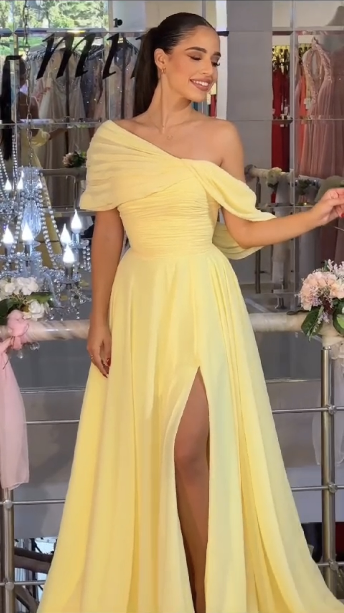 Vintage A line Yellow Long Prom Dress Evening Dresses fg6832 - View 3 | VelvetHem
