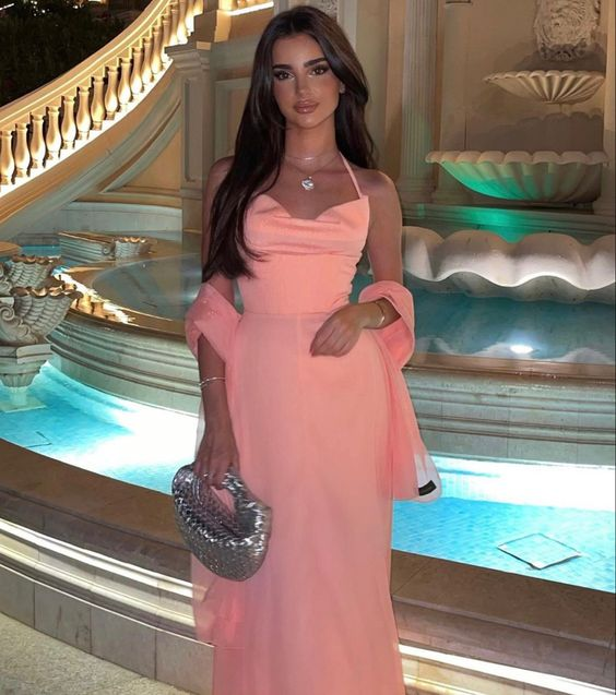 Pink Elegant Long Party Dress A Line Evening Gown - VelvetHem