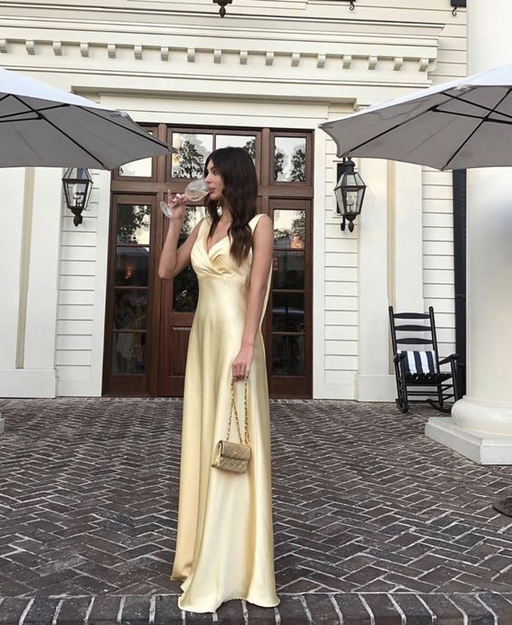 Gorgeous A Line V Neckline Yellow Floor Length Evening Dress Prom Dresses - View 2 | VelvetHem