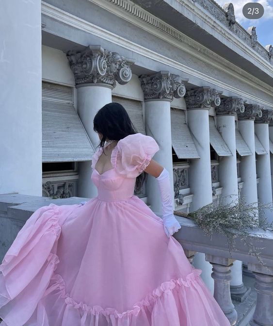 Vintage Pink A-line Prom Dress,Pink Princess Dress - View 4 | VelvetHem