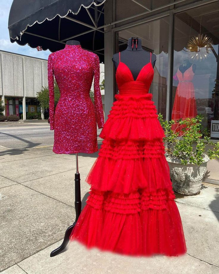 V Neck Layers Tulle Long Ball Gown,A Line Spaghetti Strap Evening Dresses