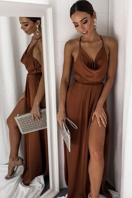 Brown long prom dress, fashion evening dress - VelvetHem