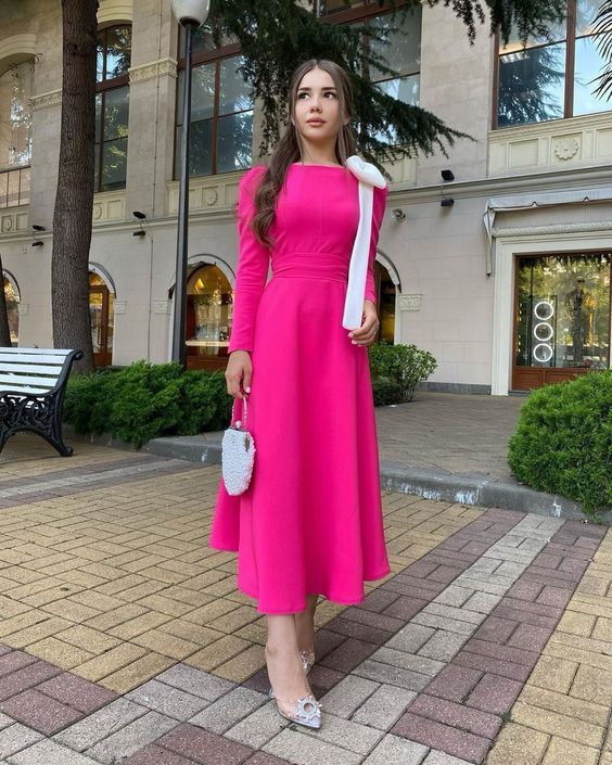 Hot Pink a line Party Prom Dresses with BowKnot