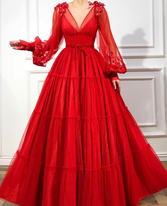 Red Long prom dress Evening Gown Party Dress - VelvetHem