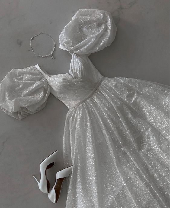 Shinny A line Floor Length White Prom Dresses,evening Dress,formal Dress - VelvetHem