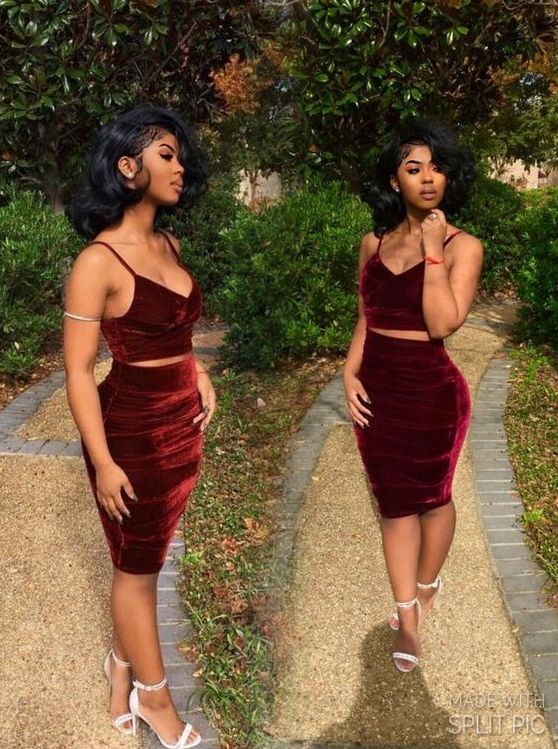 Short Two Piece Burgundy Prom Dresses Homecoming Dresses - VelvetHem