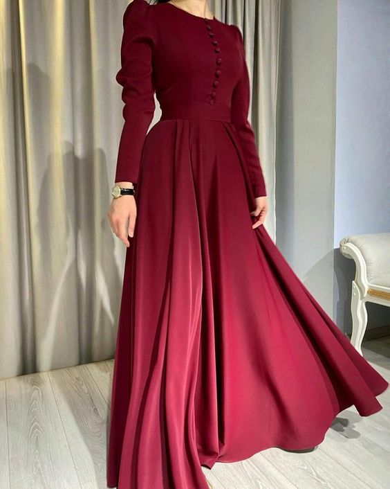 A-Line Dark Red Prom Dress Simple Elegant Dress - VelvetHem