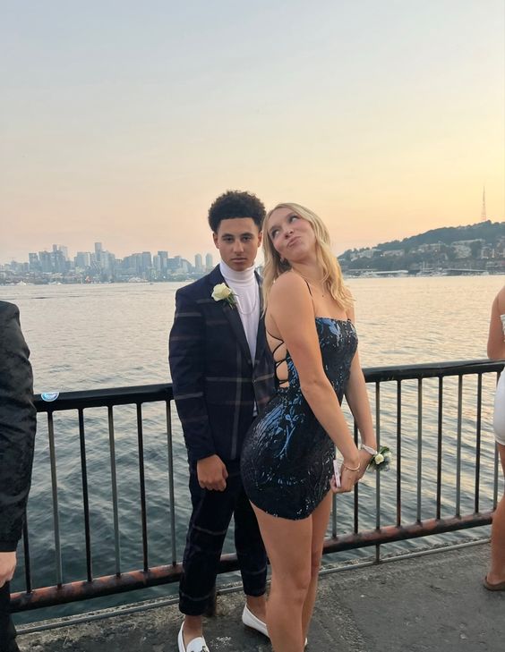 Dark Navy Sequin Homecoming Dress Straps Sheath Formal Dresses